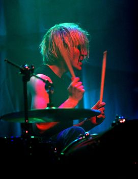 Concert of cult Finnish group "Apocalyptica" . drummer