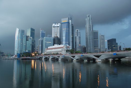 View of  singapore city in the morning rainy day