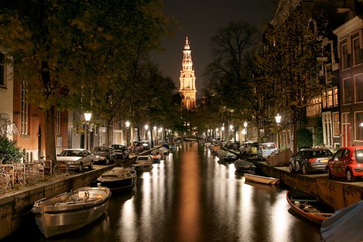 Night walking and sightseeing along Amsterdam streets