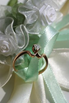 	Wedding rings on a satiny tape