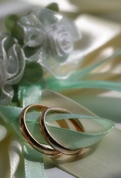 	Wedding rings on a satiny tape