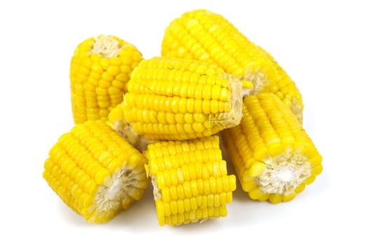 Boiled corn in white background