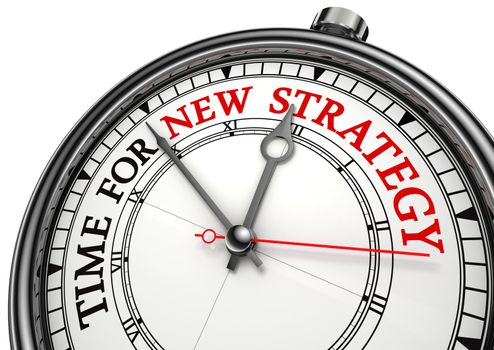 time for new strategy concept clock on white background with red and black words