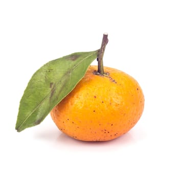 ripe orange with leaves on white background