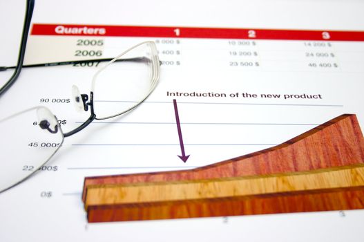 Business chart and spreadsheet with glasses