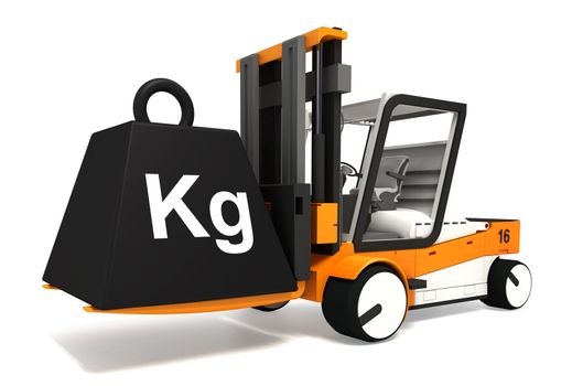 fork lifter lifting black weight with kg word on white background