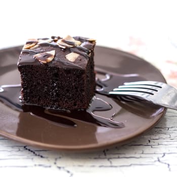 Brownie cake on the dish