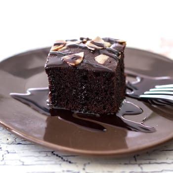 Brownie cake on the dish