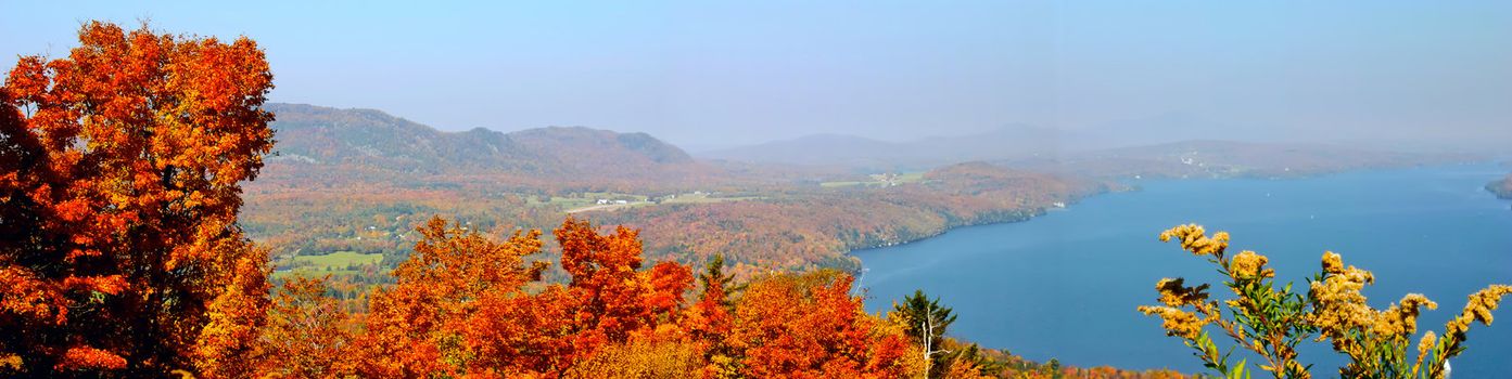 Fall landscape from a mountain in Quebec near the US border