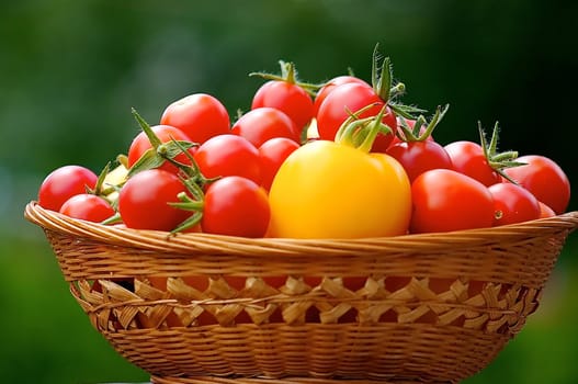 Yellow and red tomatoes in a basket