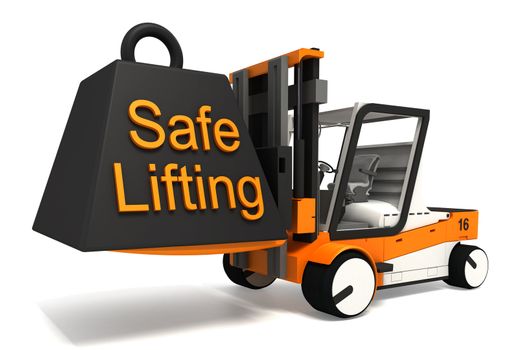 safe lifting sign weight on fork lifter on white background