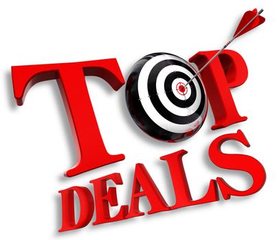 top delas red logo with conceptual target and arrow on white background clipping path included