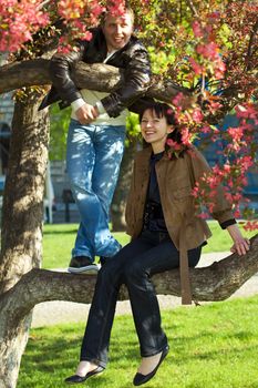 young couple�at�flowering tree