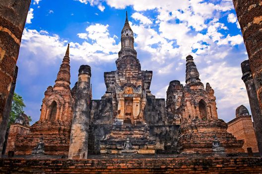 Architectonic detail of buddhist temple Wat Mahathat in Sukhothai, Thailand