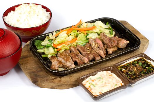 Japanese food style beef grilled the plate on white background