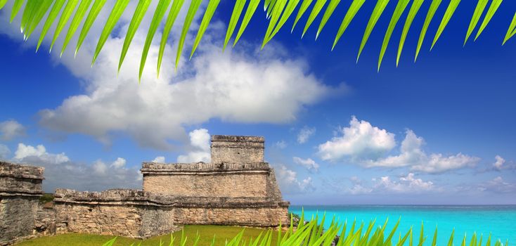 ancient Mayan ruins Tulum Caribbean turquoise sea direct high view