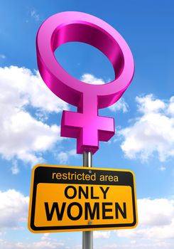women only area road sign pink and ellow on sky background. clipping path included