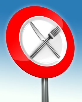 diet road sign red and white with metal fork and knife. clipping paths included