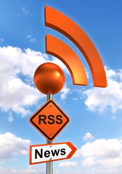 rss road orange sign on pole with sky background. clipping path included