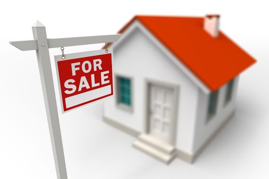 Home For Sale Real Estate red sign in front of a 3d model house
