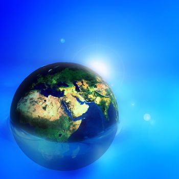 earth flow in blue digital space