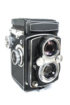old vintage camera on white background