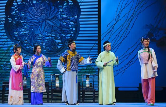 CHENGDU - JUN 3: chinese Yue opera performer make a show on stage to compete for awards in 25th Chinese Drama Plum Blossom Award competition at Experimental theater.Jun 3, 2011 in Chengdu, China.
Chinese Drama Plum Blossom Award is the highest theatrical award in China.