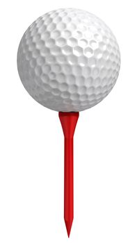 golf ball on red tee on white background. clipping path included