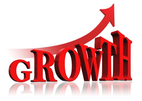 growth red word and arrow on white background. clipping path included