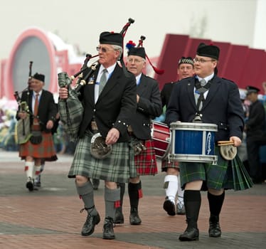 CHENGDU - MAY 29: Touring show performance of Scotland Highland musicians in the 3rd International Festival of the Intangible Cultural Heritage.May 29, 20011 in Chengdu, China.