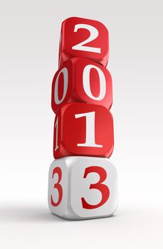 new year 2013 3d red and white box tower on white background.clipping path included