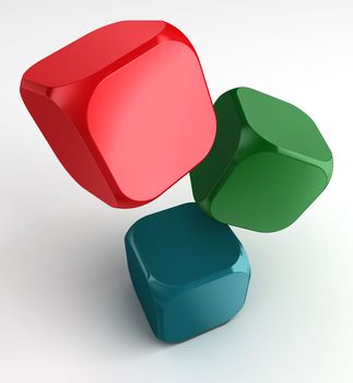 red green blue blank cube dice standing for rgb on white background.clipping path included