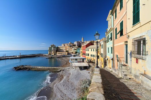 seaside and promenade in Bogliasco,small village in Mediterranean sea, Italy