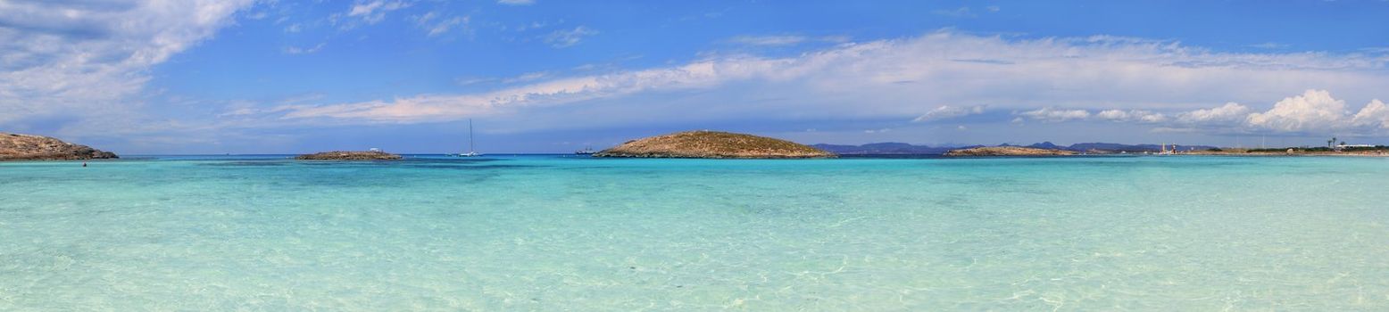 Panoramic Illetas view turquoise Mediterranean horizon Formentera Balearic islands Illetes
