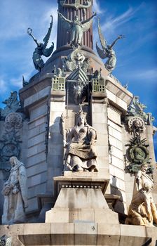 Queen Isabella Statue, Columbus Monument, Monument A Colom, Barcelona, Spain.  At one end of the La Rambla, the monument was completed for the Universal Exposition in 1888 and is located at the spot where Columbus returned to Spain after his first trip to the Americas.