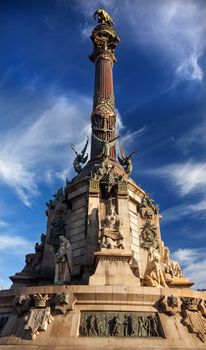 Columbus Monument, Monument A Colom, Queen Isabella Statue, Barcelona, Spain.  At one end of the La Rambla, the monument was completed for the Universal Exposition in 1888 and is located at the spot where Columbus returned to Spain after his first trip to the Americas.