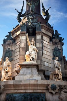 Columbus Monument, Monument A Colom, Victory Statue, Barcelona, Spain.  At one end of the La Rambla, the monument was completed for the Universal Exposition in 1888 and is located at the spot where Columbus returned to Spain after his first trip to the Americas.