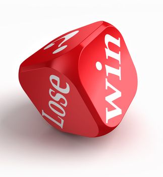 win lose question mark red dice on white background