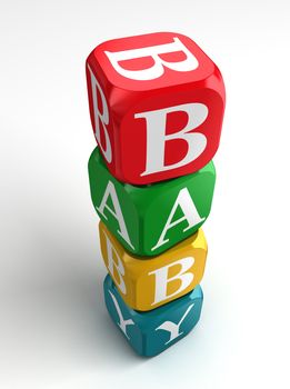 baby red blue yellow green colorful box toy tower on white background