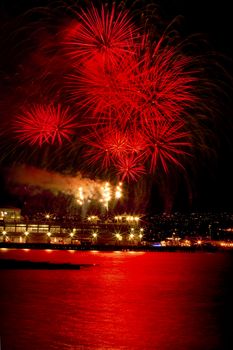 Red Fireworks Vancouver Harbor Canada Day British Columbia Pacific Northwest