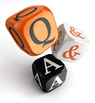 questions and answers orange black dice blocks on white background. clipping path included