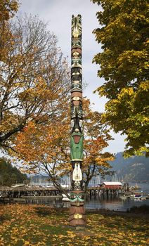 Fall Colors Public Totem Pole Horshoe Bay Vancouver British Columbia Canada