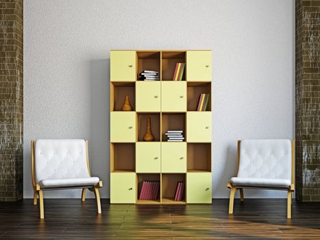 Livingroom with two  chairs near the wall