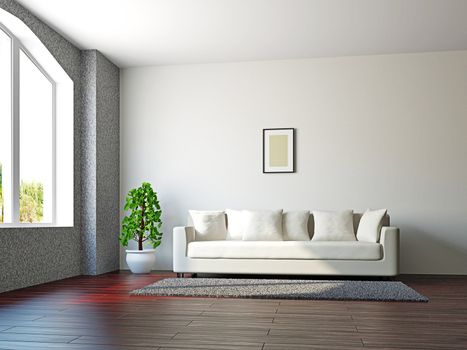 Livingroom with sofa and a plant near the window