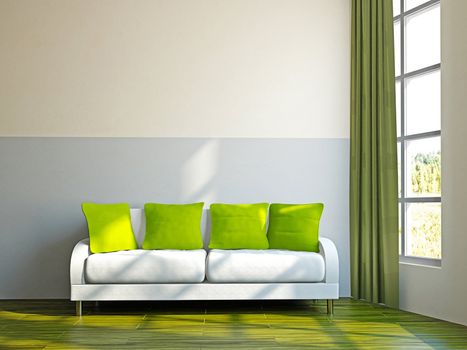 Livingroom with sofa and a plant near the window