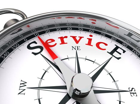 service red word indicated by compass conceptual image on white background