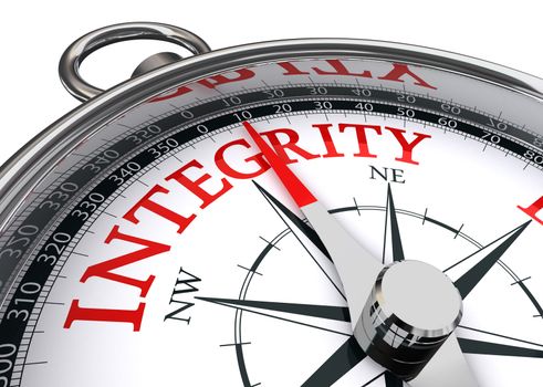 integrity red word indicated by compass conceptual image on white background