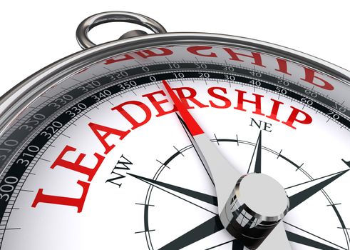 leadership red word indicated by compass conceptual image on white background
