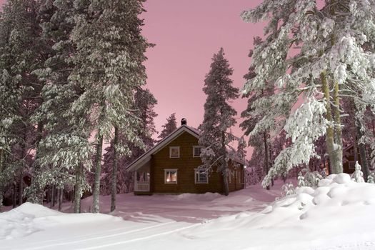 Nightly Lapland cottage on the back light of city