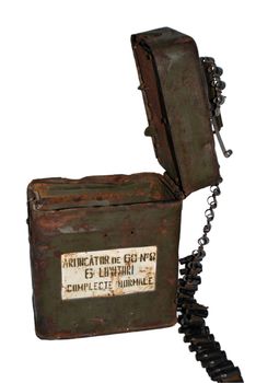 close up view of a military case fro the world war II isolated